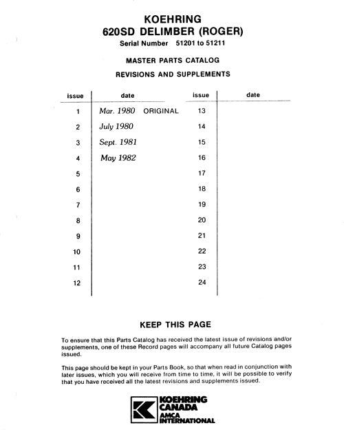 JOHN DEERE 620SD DELIMBER PARTS CATALOG MANUAL 51201-51211