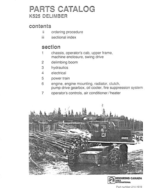 JOHN DEERE K525 DELIMBER PARTS CATALOG MANUAL