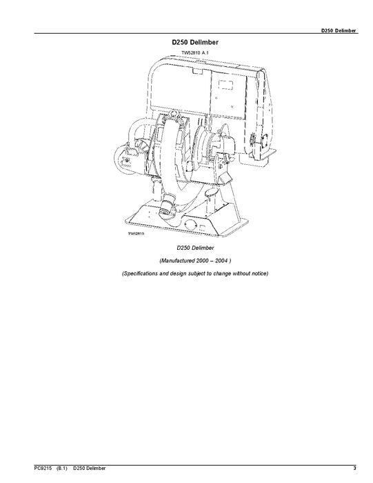 JOHN DEERE D250 DELIMBER PARTS CATALOG MANUAL