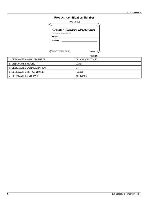 JOHN DEERE D245 DELIMBER PARTS CATALOG MANUAL