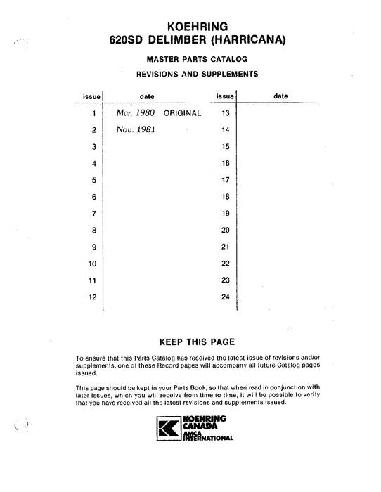 JOHN DEERE 620SD DELIMBER  PARTS CATALOG MANUAL