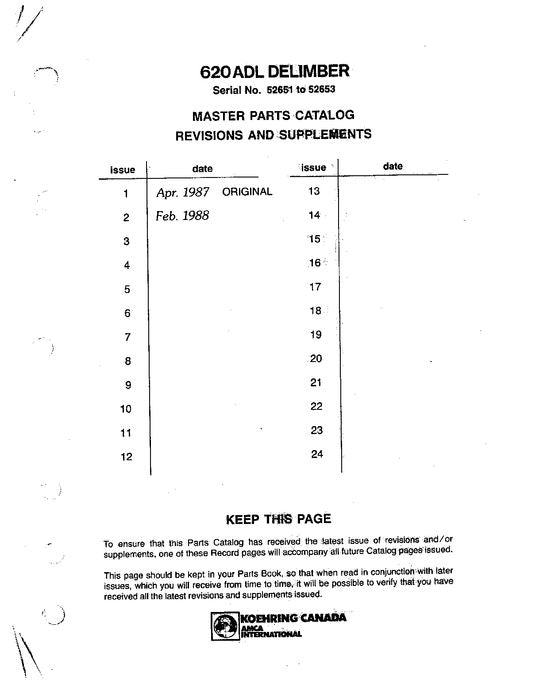 JOHN DEERE 620ADL DELIMBER  PARTS CATALOG MANUAL