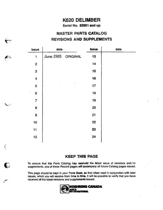 JOHN DEERE 620 DELIMBER PARTS CATALOG MANUAL