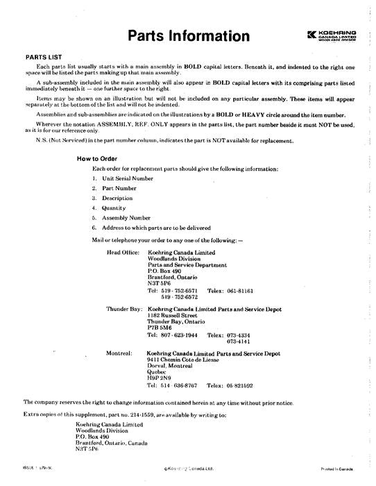 JOHN DEERE C266 DELIMBER PARTS CATALOG MANUAL