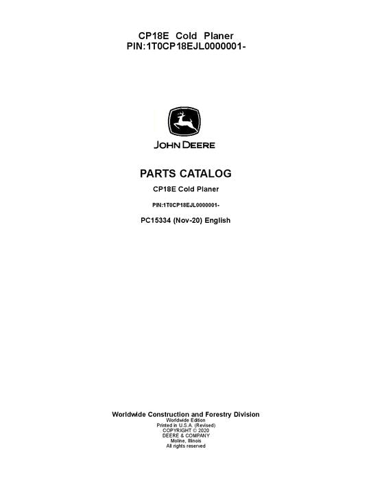 JOHN DEERE CP18E COLD PLANER PARTS CATALOG