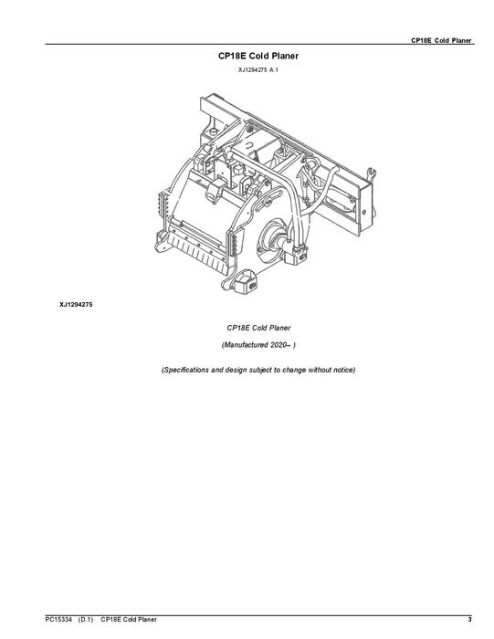 JOHN DEERE CP18E COLD PLANER PARTS CATALOG