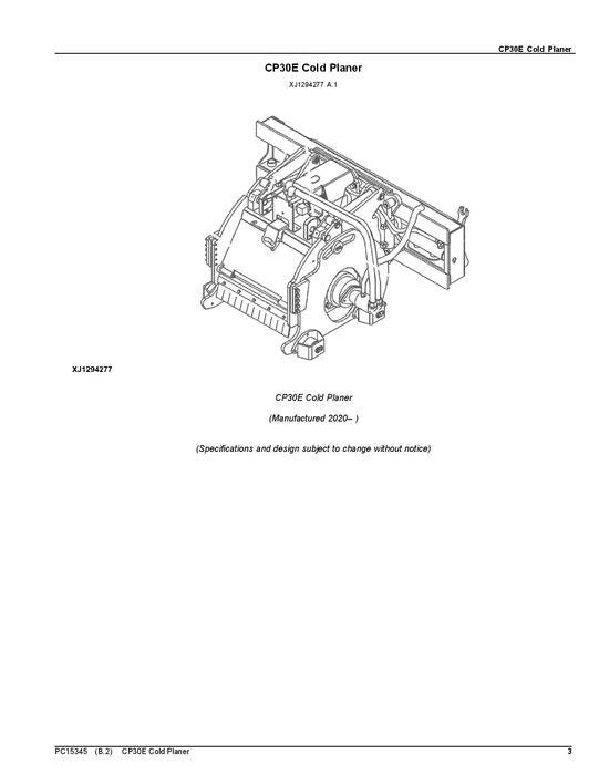 JOHN DEERE CP30E COLD PLANER PARTS CATALOG