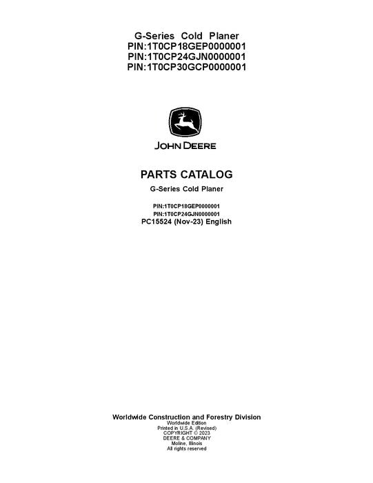 JOHN DEERE CP24E COLD PLANER PARTS CATALOG 1T0CP18GEP0000001