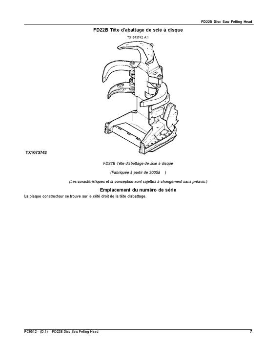 JOHN DEERE FS22B Dtt Disc Saw Felling Head Parts Catalog Manual