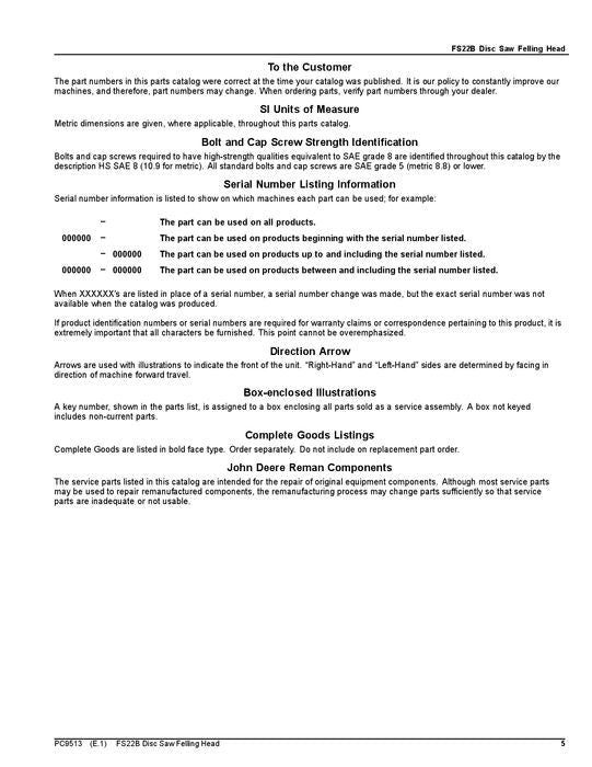 JOHN DEERE FS22B Dtt Disc Saw Felling Head Parts Catalog Manual