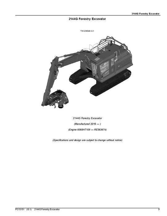 JOHN DEERE 2144G FORESTY BAGGER ERSATZTEILKATALOGHANDBUCH