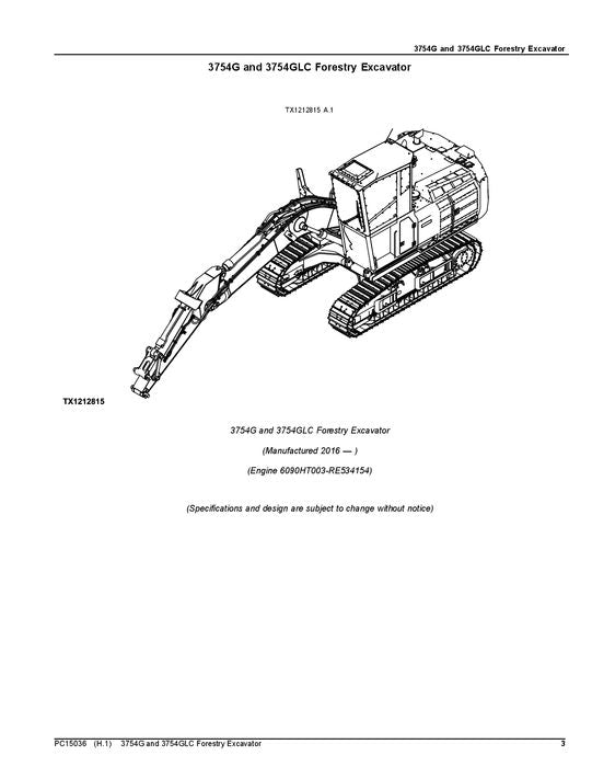 JOHN DEERE 3754G 3756GLC FORESTY EXCAVATOR PARTS CATALOG MANUAL