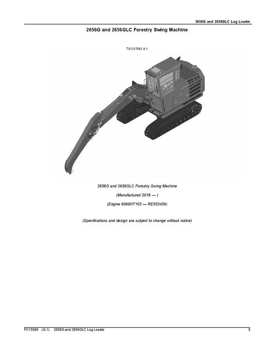 JOHN DEERE 2656G 2656GLC LOG LOADER PARTS CATALOG MANUAL 1FF2656G_F266001—