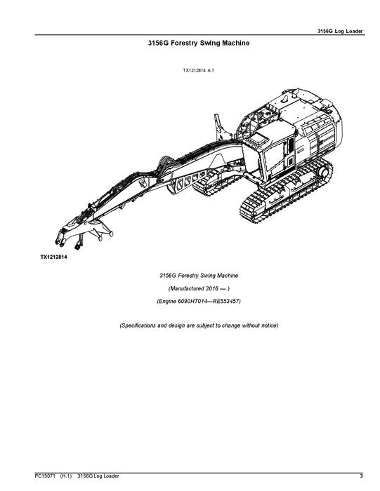 JOHN DEERE 3156G LOG LOADER PARTS CATALOG MANUAL 1FF3156G_F316001-