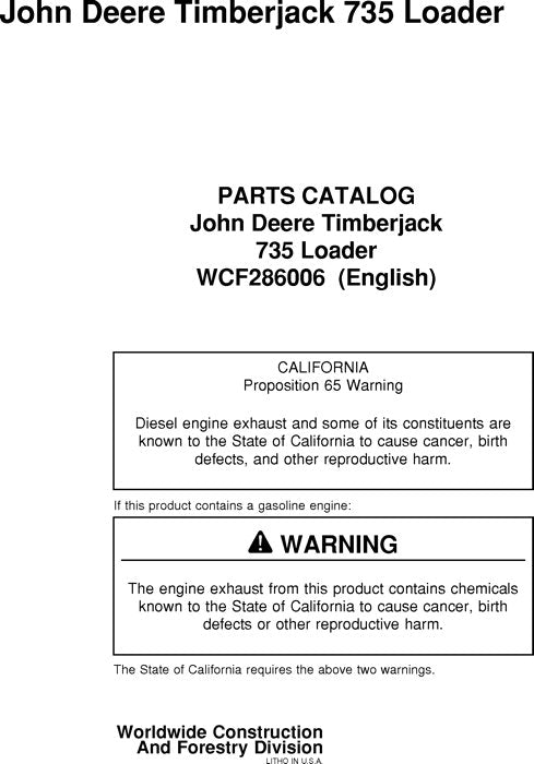 JOHN DEERE 735  SHOVEL LOGGER PARTS CATALOG MANUAL #2