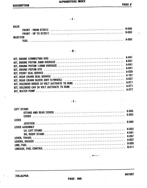 MANUEL DU CATALOGUE DES PIÈCES DE LA PELLE FORESTIÈRE JOHN DEERE 735 #2