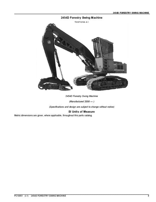 JOHN DEERE 2454D SWING MACHINE PARTS CATALOG MANUAL