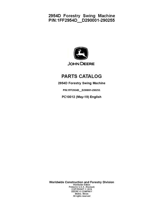 JOHN DEERE 2954D SWING MACHINE PARTS CATALOG MANUAL