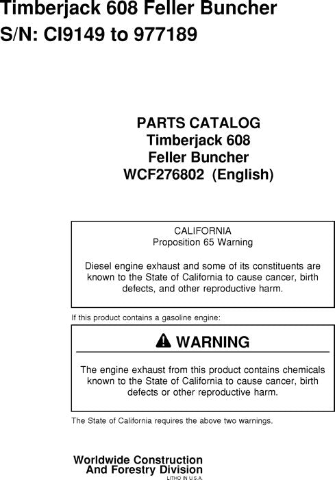 JOHN DEERE 608 TRACKED FELLER BUNCHER PARTS CATALOG MANUAL