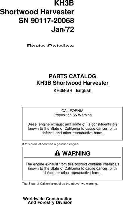 JOHN DEERE KH3B HARVESTER  PARTS CATALOG MANUAL