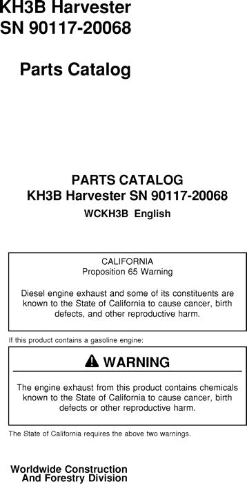 JOHN DEERE KH3B HARVESTER  PARTS CATALOG MANUAL 90117-20068