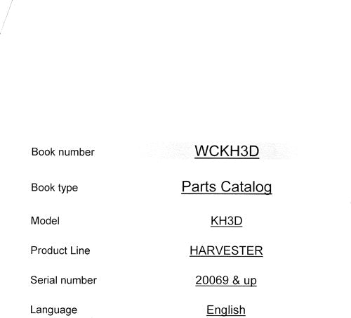 JOHN DEERE KH3D HARVESTER  PARTS CATALOG MANUAL