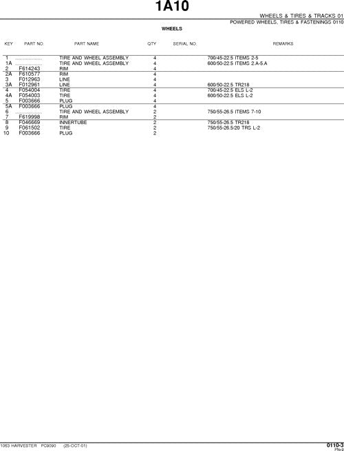 JOHN DEERE 1063 HARVESTER  PARTS CATALOG MANUAL