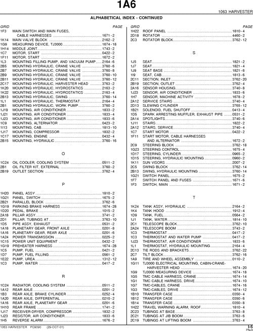 JOHN DEERE 1063 HARVESTER  PARTS CATALOG MANUAL