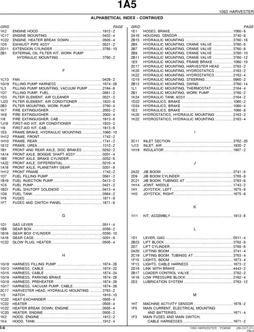 JOHN DEERE 1063 HARVESTER  PARTS CATALOG MANUAL