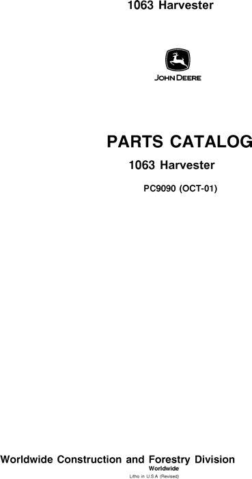 JOHN DEERE 1063 HARVESTER  PARTS CATALOG MANUAL