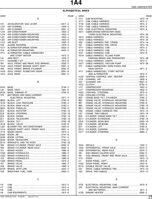 JOHN DEERE 1063 HARVESTER  PARTS CATALOG MANUAL