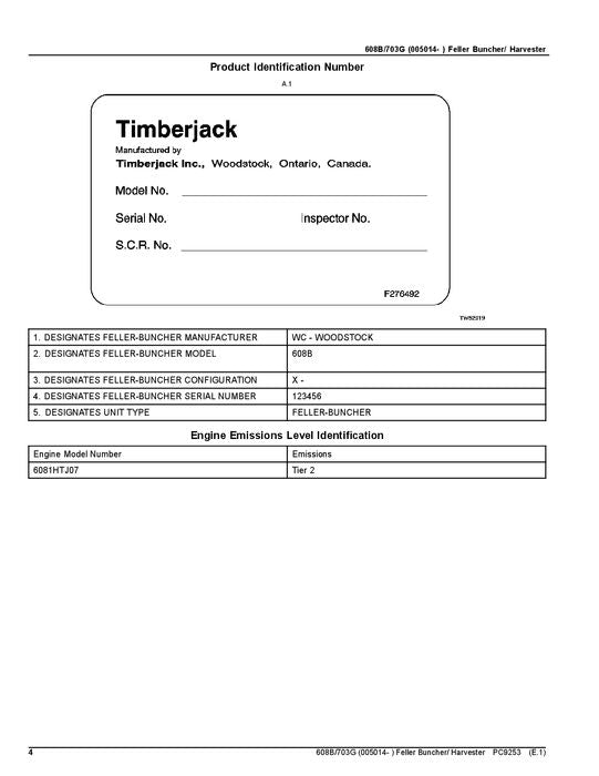 JOHN DEERE 608B 703G HARVESTER  PARTS CATALOG MANUAL