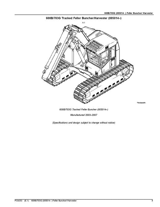 JOHN DEERE 608B 703G HARVESTER  PARTS CATALOG MANUAL