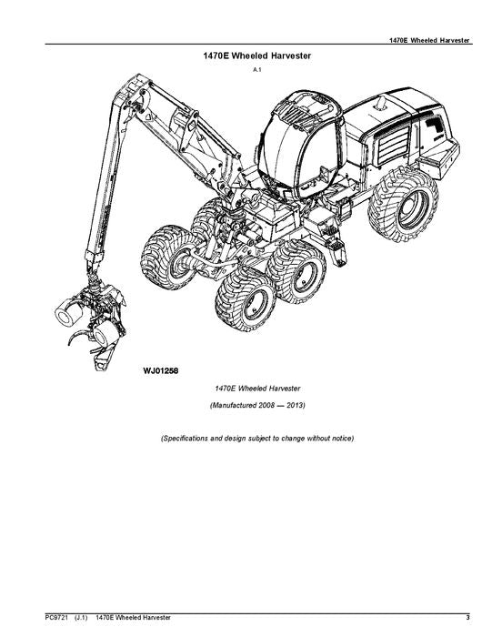 JOHN DEERE 1470E T3 HARVESTER  PARTS CATALOG MANUAL