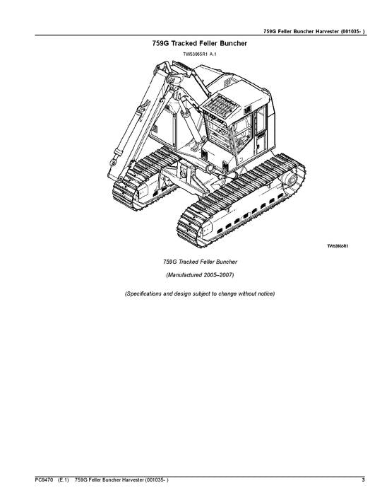 JOHN DEERE 759G HARVESTER  PARTS CATALOG MANUAL