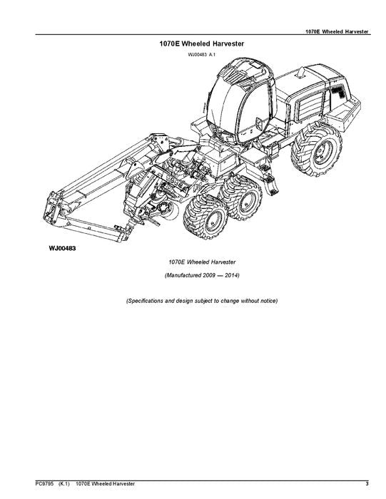 JOHN DEERE 1070E T3 HARVESTER  PARTS CATALOG MANUAL