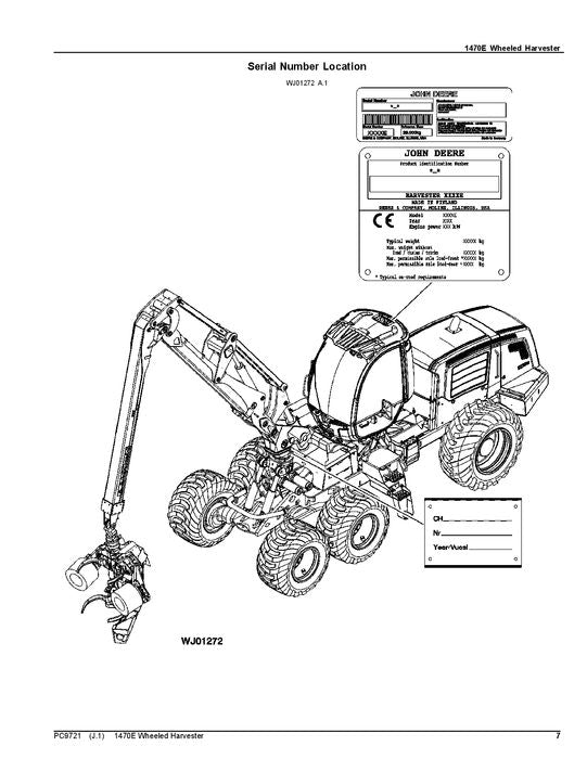 JOHN DEERE 1070E T3 HARVESTER  PARTS CATALOG MANUAL