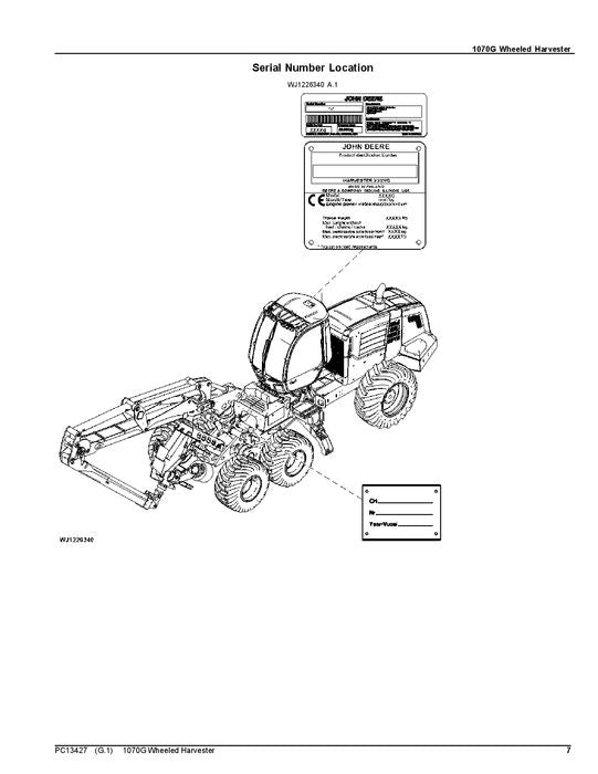 JOHN DEERE 1070G HARVESTER  PARTS CATALOG MANUAL