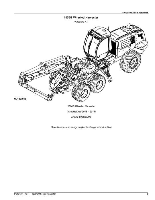 JOHN DEERE 1070G HARVESTER  PARTS CATALOG MANUAL