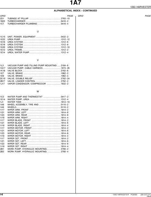 JOHN DEERE 1070G HARVESTER  PARTS CATALOG MANUAL