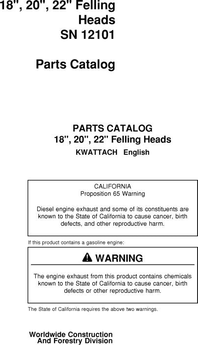 JOHN DEERE 18 20 22 INCH STT DISC SAW FELLING HEAD PARTS CATALOG MANUAL