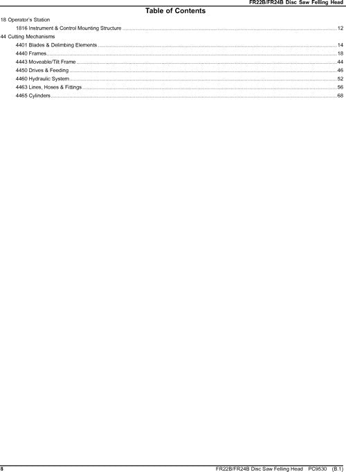 CATALOGUE DES PIÈCES DE LA TÊTE D'ABATTAGE DE SCIE À DISQUE JOHN DEERE FR22B FR24B STT