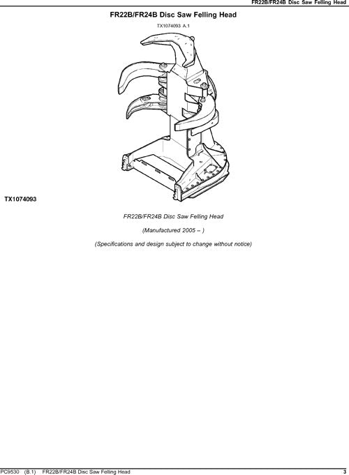 CATALOGUE DES PIÈCES DE LA TÊTE D'ABATTAGE DE SCIE À DISQUE JOHN DEERE FR22B FR24B STT