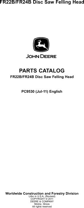 JOHN DEERE FR22B FR24B STT DISC SAW FELLING HEAD PARTS CATALOG MANUAL