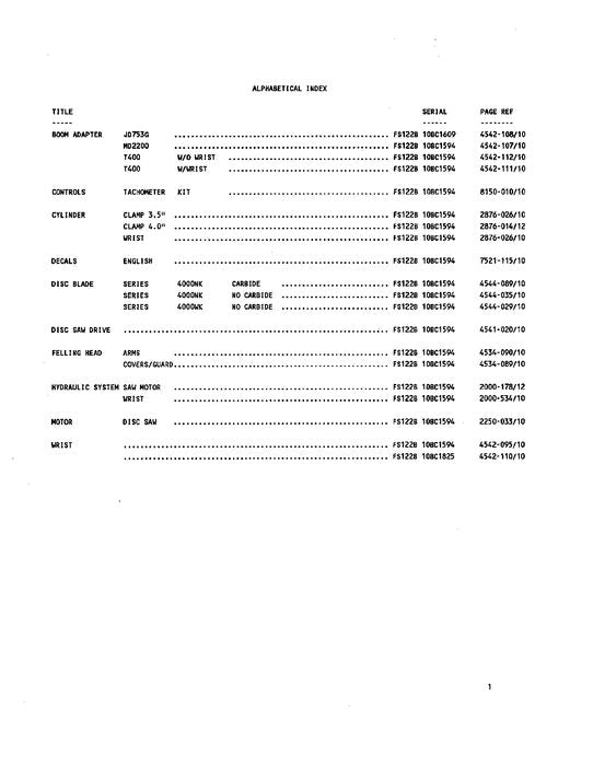 CATALOGUE DES PIÈCES DE LA TÊTE D'ABATTAGE DE LA SCIE À DISQUE JOHN DEERE FS124 STT