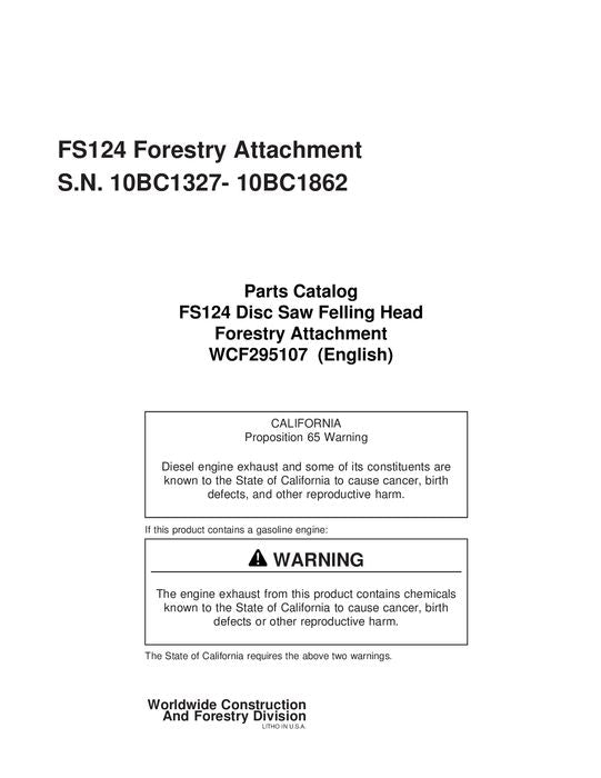 JOHN DEERE FS124 STT DISC SAW FELLING HEAD PARTS CATALOG MANUAL