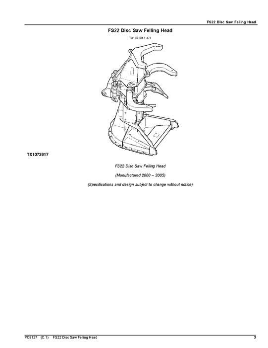 JOHN DEERE FS22 STT DISC SAW FELLING HEAD PARTS CATALOG MANUAL