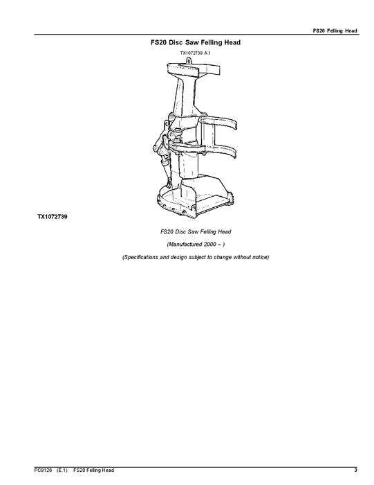 JOHN DEERE FS20 STT DISC SAW FELLING HEAD PARTS CATALOG MANUAL