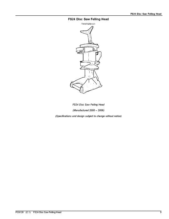 JOHN DEERE FS24 STT DISC SAW FELLING HEAD PARTS CATALOG MANUAL