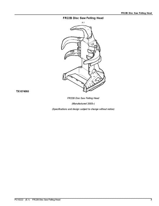 JOHN DEERE FR22B STT SCHEIBENSÄGE FÄLLKOPF ERSATZTEILKATALOGHANDBUCH